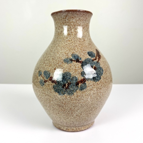 Old Time Pottery Floral Salt Glaze Speckled Ceramic Vase Vintage 80’s - Picture 2 of 11